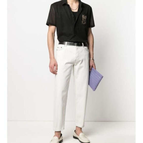 SAINT LAURENT Carrot Fit Denim Jeans Grey Off White Size 28 NWT - Picture 1 of 12